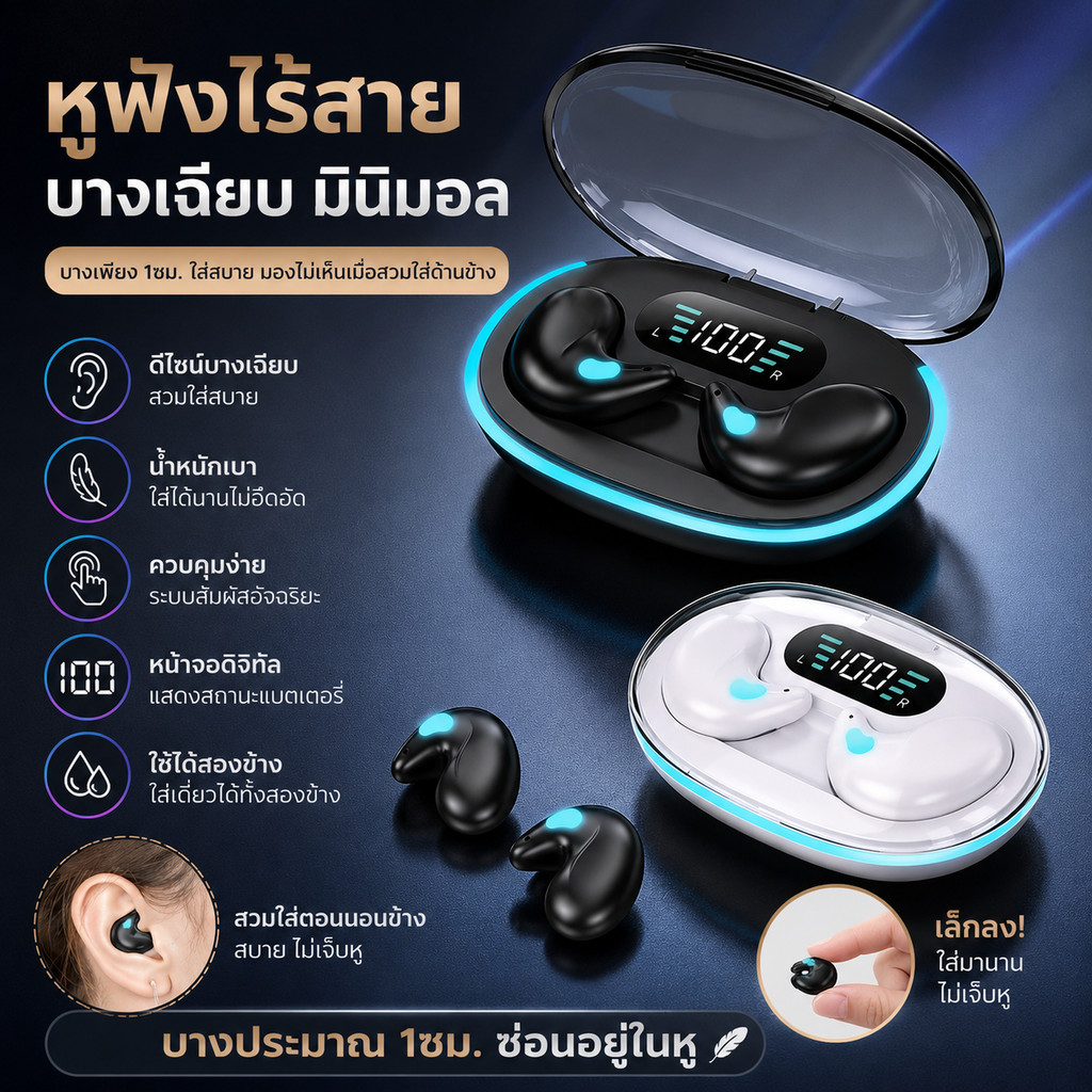 Metavice หูฟังบลูทูธไร้สาย TWS Bluetooth 5.3 LED ดิจิตอล กันน้ำ เบสแน่น ชาร์จไว Type-C หูฟังเกมมิ่ง ME206