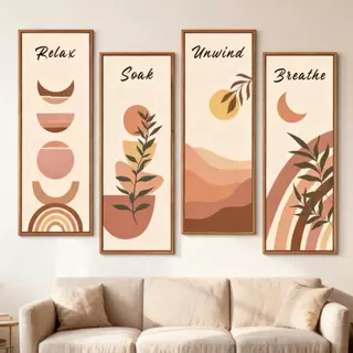 ของแขวนผนังไม้ 4 ชิ้น - ชุดใหม่ Enjoy Life ซีรีส์มินิมอล ตกแต่งธรรมชาติ ภาพวาดประดับผนัง