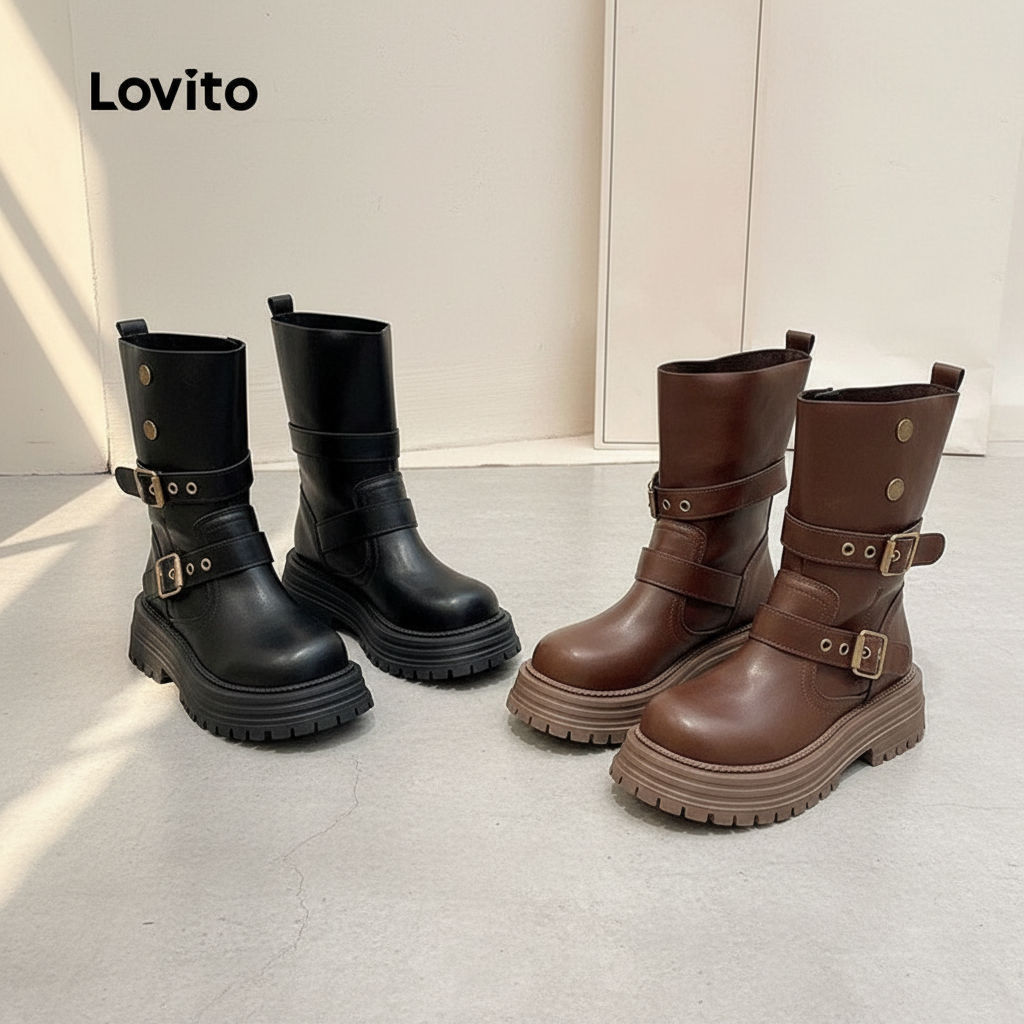 Lovito รองเท้าบูทผู้หญิงสไตล์ลําลอง LFA103176