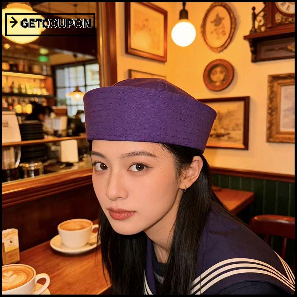 หมวกกะลาสี GETCOUPON, หมวกมารีนผ้าฝ้ายสีทึบ, คอสเพลย์หมวกปาร์ตี้แบบนุ่มไม่มีปีก