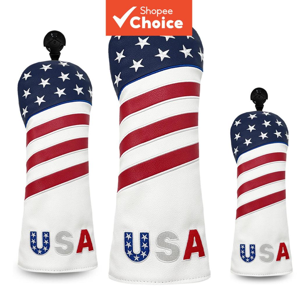 Stars And Stripes Golf Head Cover 3 ชิ้นชุดสําหรับไดร์เวอร์ Fairway Wood Hybrid ใช้งานได้จริง รุ่นทนทาน