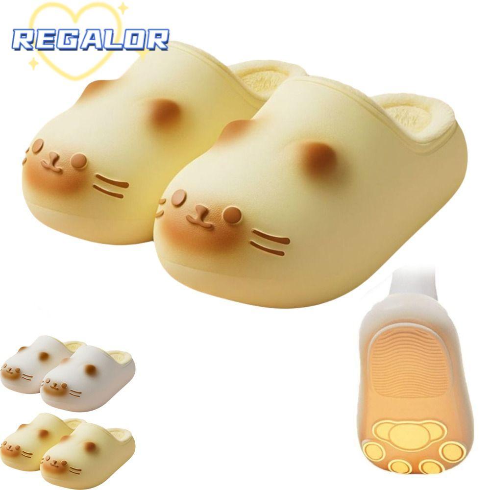 REGALOR0G รองเท้าแตะแมว, แมวด้านล่างกันน้ํา Kitty Mules, น่ารักปิด Toe Fluffy Plush ขนสัตว์เพิ่มความสูงรองเท้าแตะแมวกลางแจ้งในร่ม