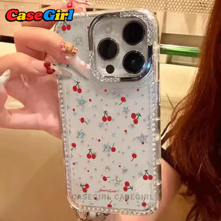 สำหรับ iPhone 17 16 15 13 11 12 14 Pro Max 16 15 14Plus รุ่นใหม่ เคสกันกระแทกลายดาวและเชอร์รี่ กลิตเตอร์ขอบคริสตัลหรูหรา