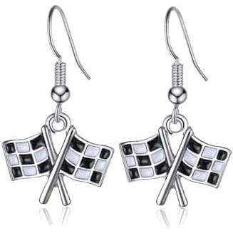 1 คู่ Checkered Flag Drop ต่างหู,สีดําและสีขาว Checkered Flag Dangle Drop ต่างหูสําหรับผู้หญิง Racin