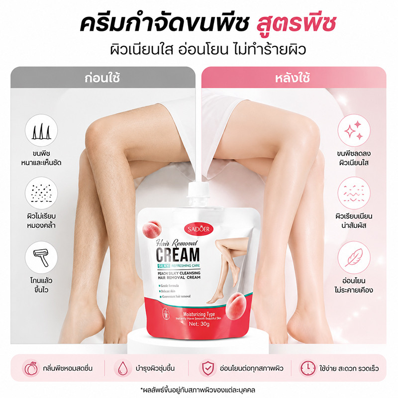 SADOER ครีมขจัดขนอเนกประสงค์ ใช้ได้รักแร้ ขา แขน รูปที่ 6