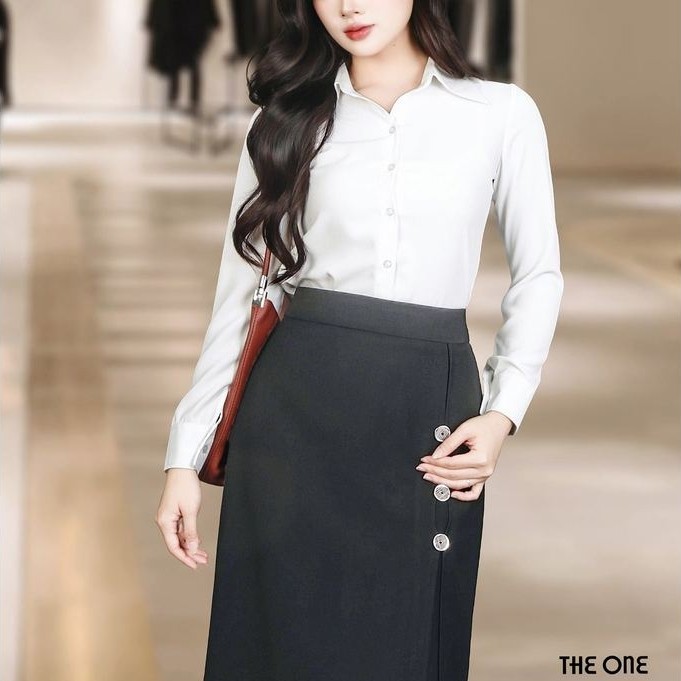 The One Fashion ADV261LTR เสื้อเชิ้ตแขนยาวสีขาวคอปกเยอรมันขนาดใหญ่และแขนกลม