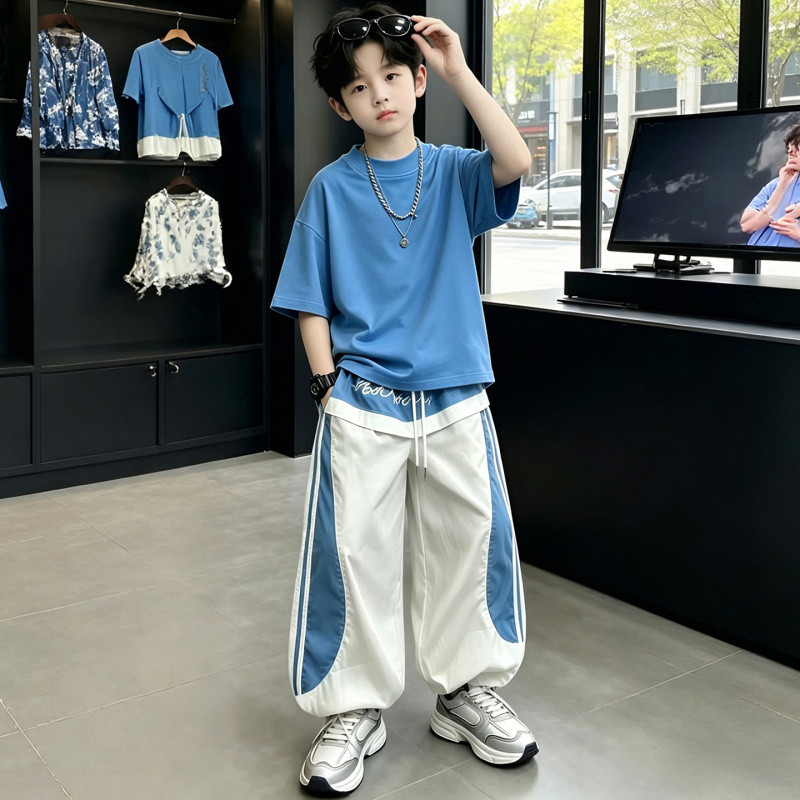 ชุดสูทเด็กชายฤดูร้อนสไตล์ใหม่ขนาดกลางขนาดใหญ่เสื้อผ้าเด็กแ รูปที่ 2