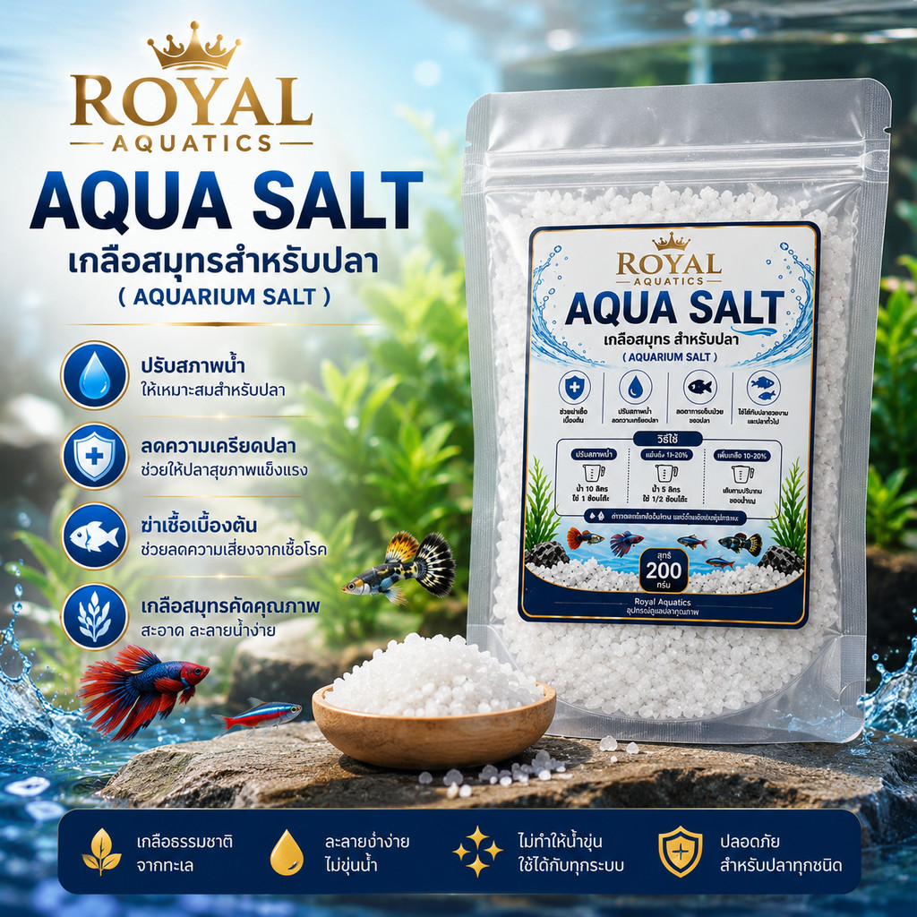 เกลือสมุทรสำหรับปลา Royal Aquatics ปรับสภาพน้ำ เกลือตู้ปลา ลดเครียดปลา ละลายง่าย สำหรับปลาทุกชนิด