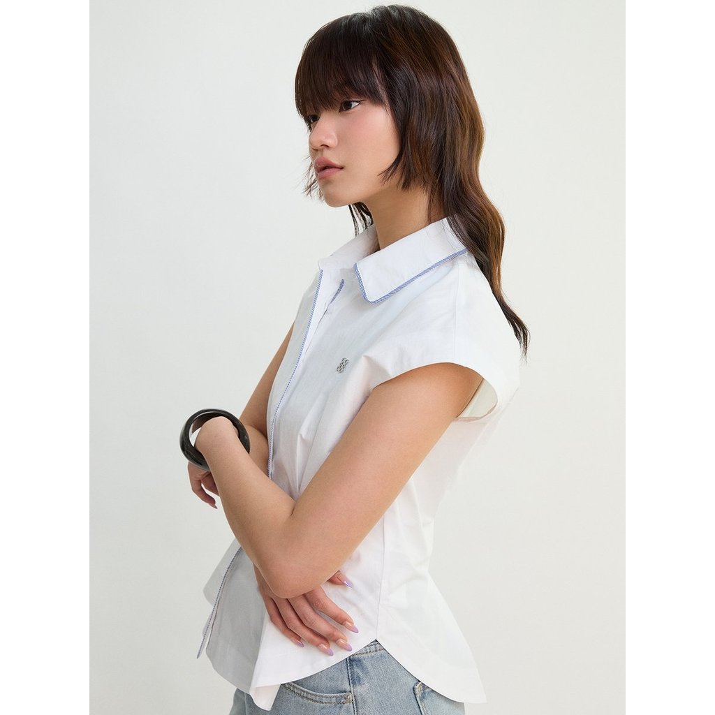 [Pomelo] เสื้อเชิ้ตแขนสั้นทรงเข้ารูป / Cap Sleeve Shirt