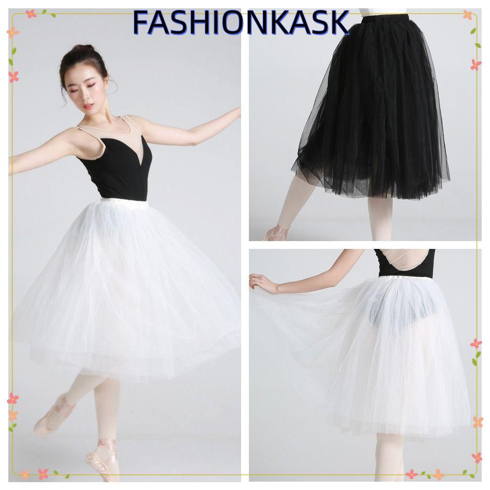 IFASHIONKA บัลเล่ต์ Tutu,สี่ชั้นเอวยางยืด Ballerina Tutus, Elegant Tulle สีขาวยาวกระโปรง Tulle ผู้หญิง