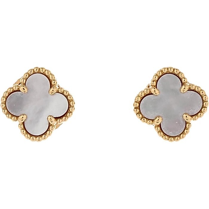 ต่างหูสตั๊ด Alhambra Van Cleef & Arpels ทำจากทองเหลือง 18K และมาร์เธอร์ ออฟ เพียร์ล พรีเมียม