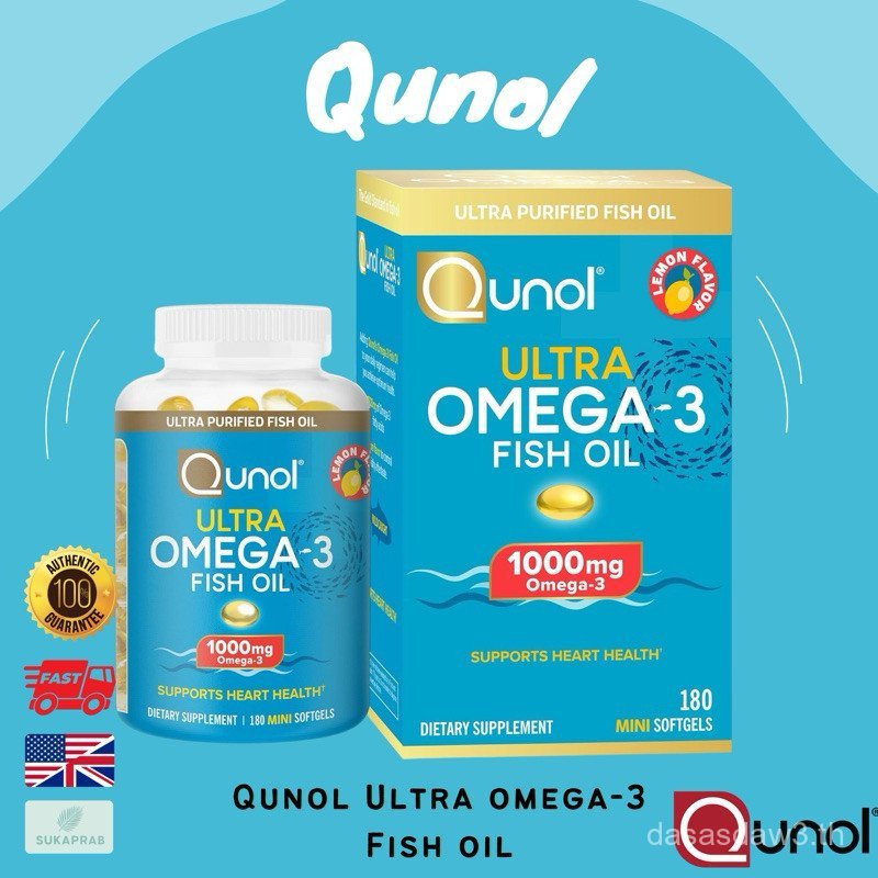 พร้อมส่ง Qunol Fish Oil Omega 3 Mini Softgels 1000mg Omega 3 EPA + DHA 180 Softgels OTFX