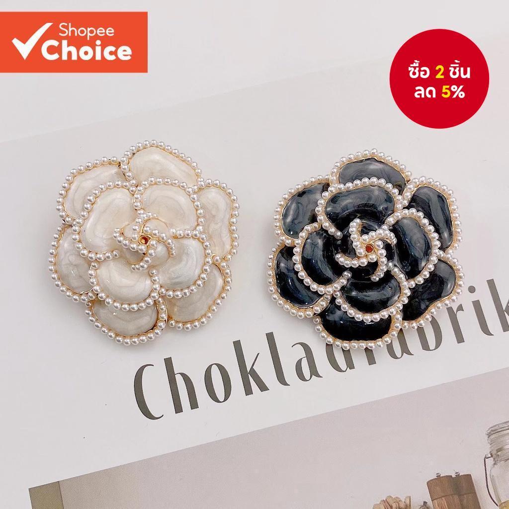 สไตล์เกาหลี Camellia Pearl เข็มกลัดผ้าพันคอโลหะผสมขนาดใหญ่ Pin คลาสสิก Anti-Gape Safety Pin สําหรับผู้หญิง