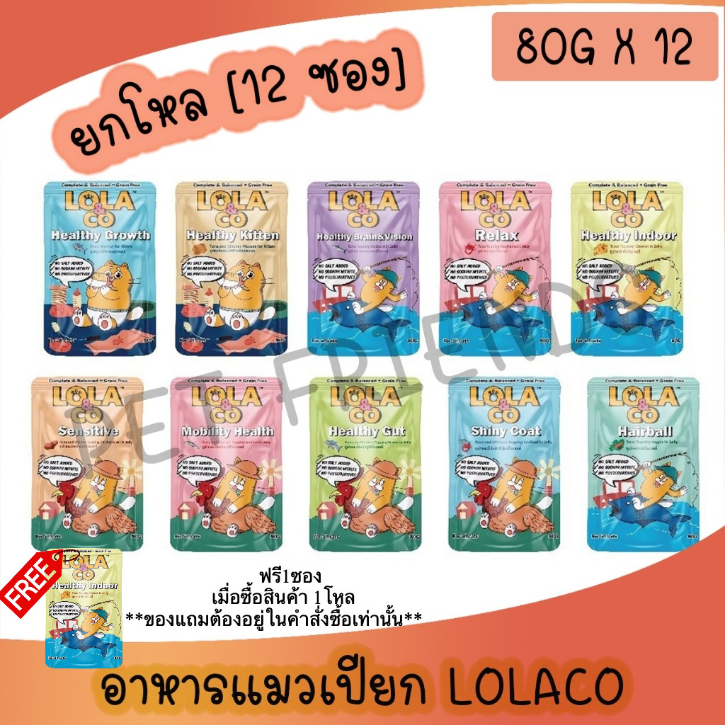(ยกโหล 12 ซอง) Lola & Co อาหารเปียก สูตร Complete & Balance ขนาด 80 กรัม