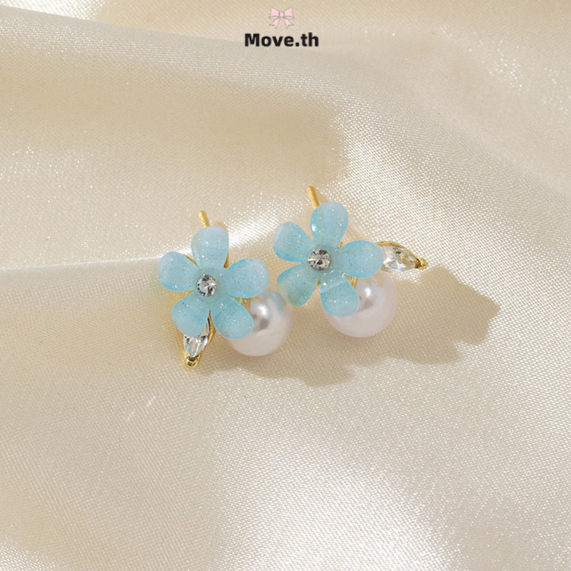 ในไทย-พร้อมส่ง✨ต่างหูรูปดอกไม้ ประดับไข่มุกเทียม สำหรับผู้หญิง ฤดูใบไม้ผลิ ดีไซน์ไม่ซ้ำใคร ทันสมัย ​