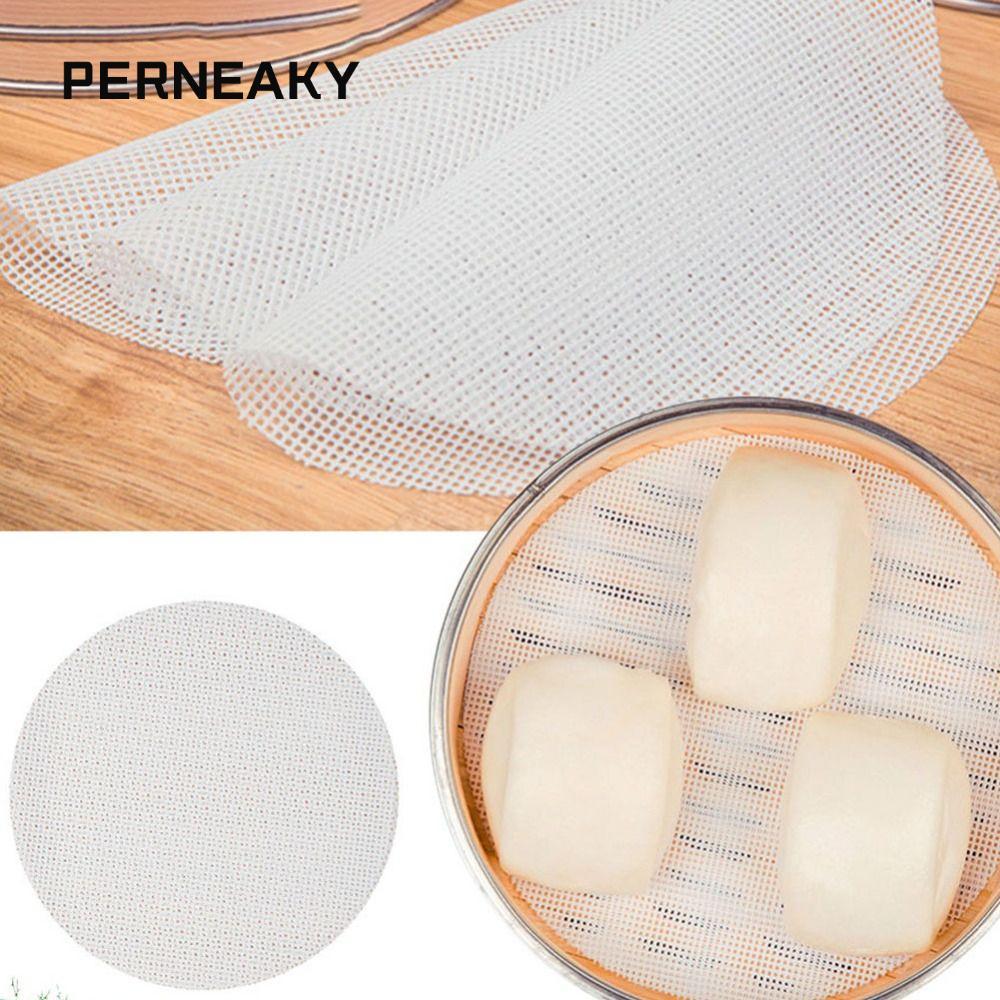 PERNEAKY แผ่นขจัดน้ําซิลิโคน, อุปกรณ์อบขนมในครัว Non-Stick Round Steamer Mesh Pad, แผ่นนึ่งหนาแบบใช้ซ้ําได้