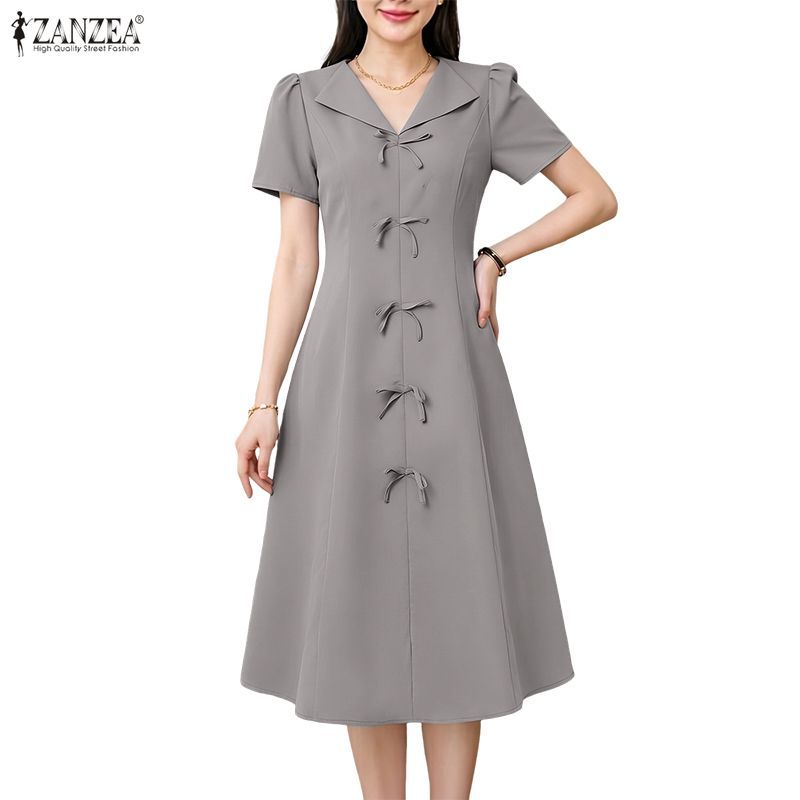 ZANZEA ใส่ ซานเซีย ผู้หญิงสบายๆหลวมแข็งคอวีแขนสั้นด้านข้างซิปพรรคชุด