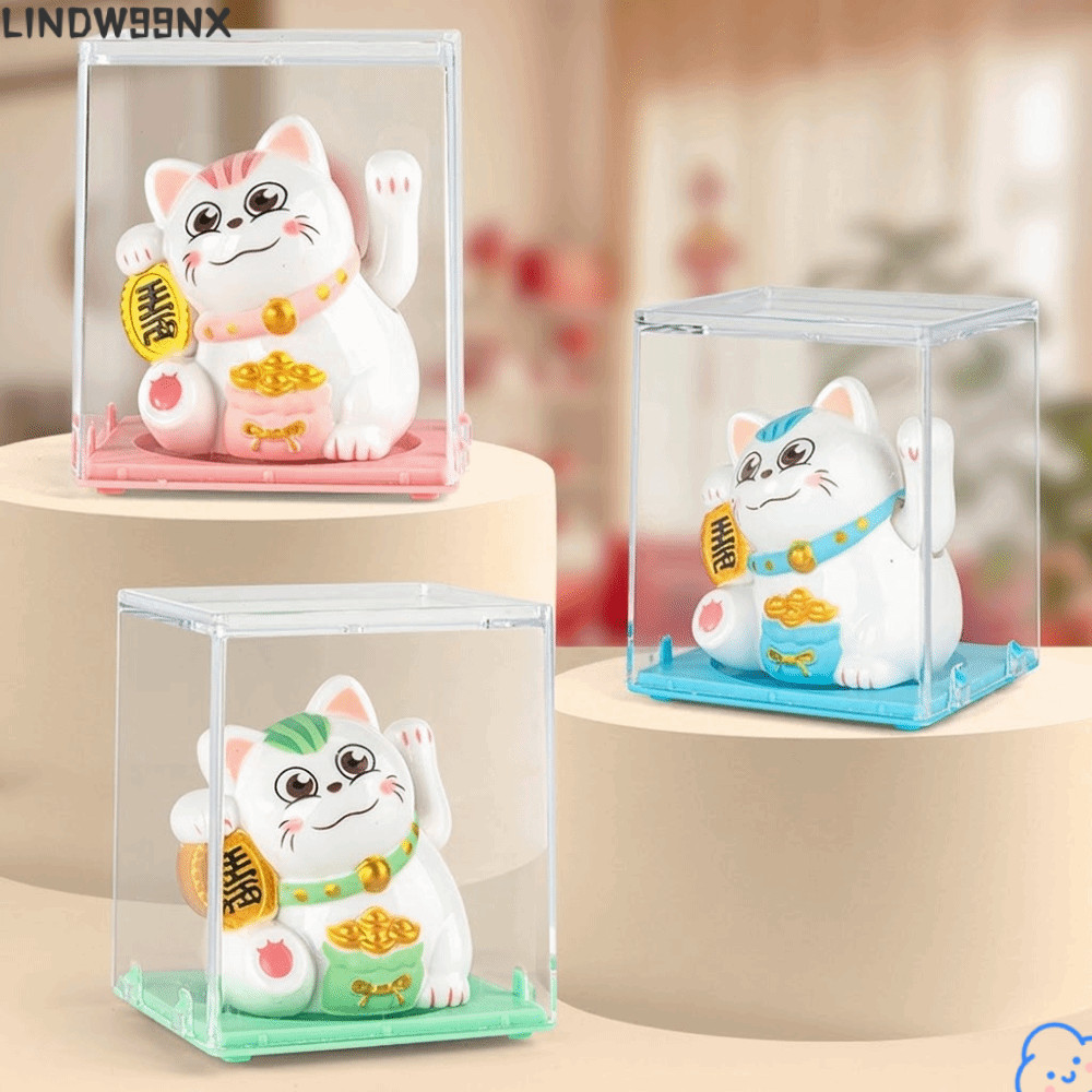 LINDW99NX Maneki-eko, Waving Hand Light Energy Lucky Cat Figurines, Good Lucky พลาสติกต้อนรับเดสก์ท็