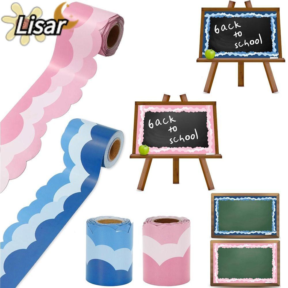 LISAR Bulletin Board Border, Wavy Trim Self-Adhesive Bulletin Board Trim, 5 M/ม้วน DIY Back-to-School Decor กระดานดําสติกเกอร์ตกแต่งสําหรับห้องเรียนตกแต่ง