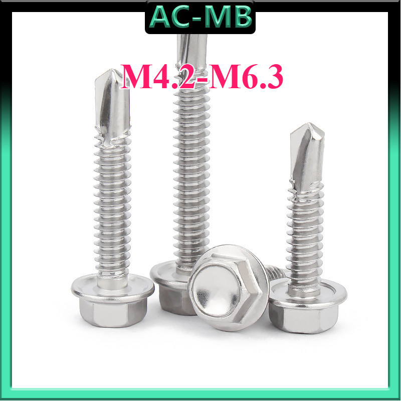 น็อต สกรู หัวหกเหลี่ยม สแตนเลส 304 ปลายสว่าน  / Hexagon Washer Head Drilling Screw M4.2/M4.8/M5.5/M6.3 AC-MB-1