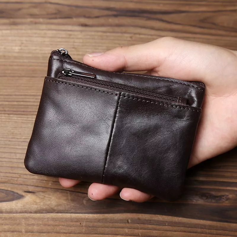 Wallet Men Money bag man Soft Leather Small Wallet Business Card Holder Ultra-Thin Small Card Holder First Layer Leather Simple Zipper Drivers License bag Bus Card Key Case amj20266.my06.10 thumbnail 4