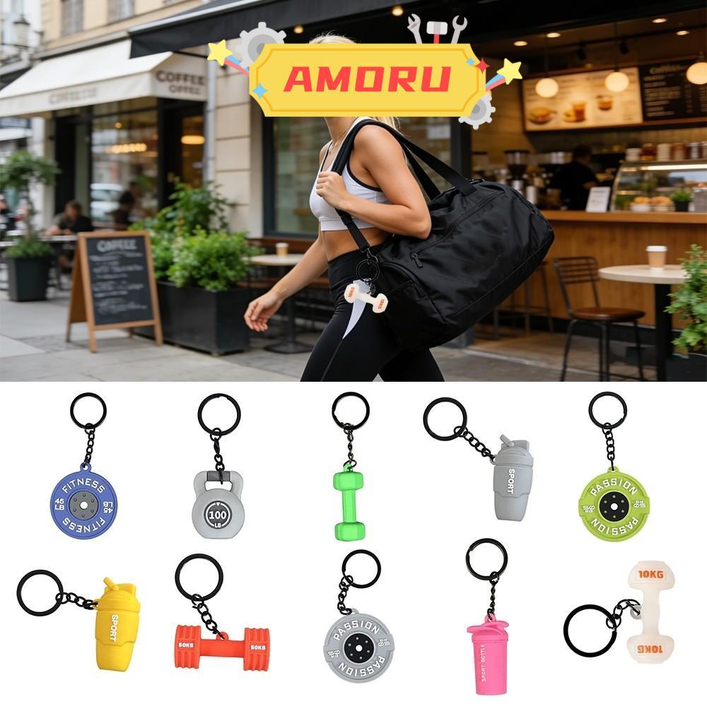 AMOR12U7 Gym Barbell พวงกุญแจ,ซิลิโคนกระเป๋ายิม Motivator ฟิตเนสพวงกุญแจ, Creative Mini Dumbbell Key