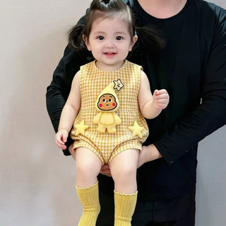 ชุดจั๊มสูทแขนกุดแบบบางสําหรับฤดูร้อนใหม่ของทารกสําหรับ0-36เดือนเย็นและระบายอากาศสุดน่ารักการ์ตูนดาวชุดรอมเปอร์สไตล์เกาหลี