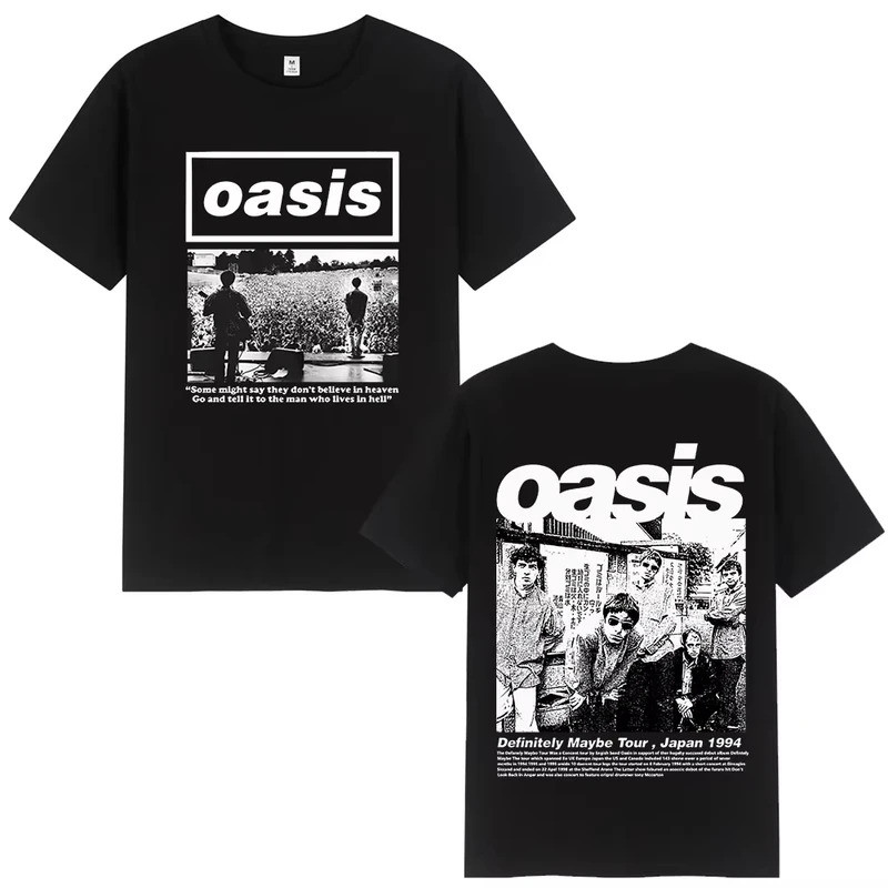 เสื้อยืดพิมพ์ลายวง Oasis สุดฮิต เหมาะสำหรับใส่ไปคอนเสิร์ตและแต่งตัวสไตล์เรโทร ใส่ได้ทั้งชายและหญิง มีไซส์ S-5XL