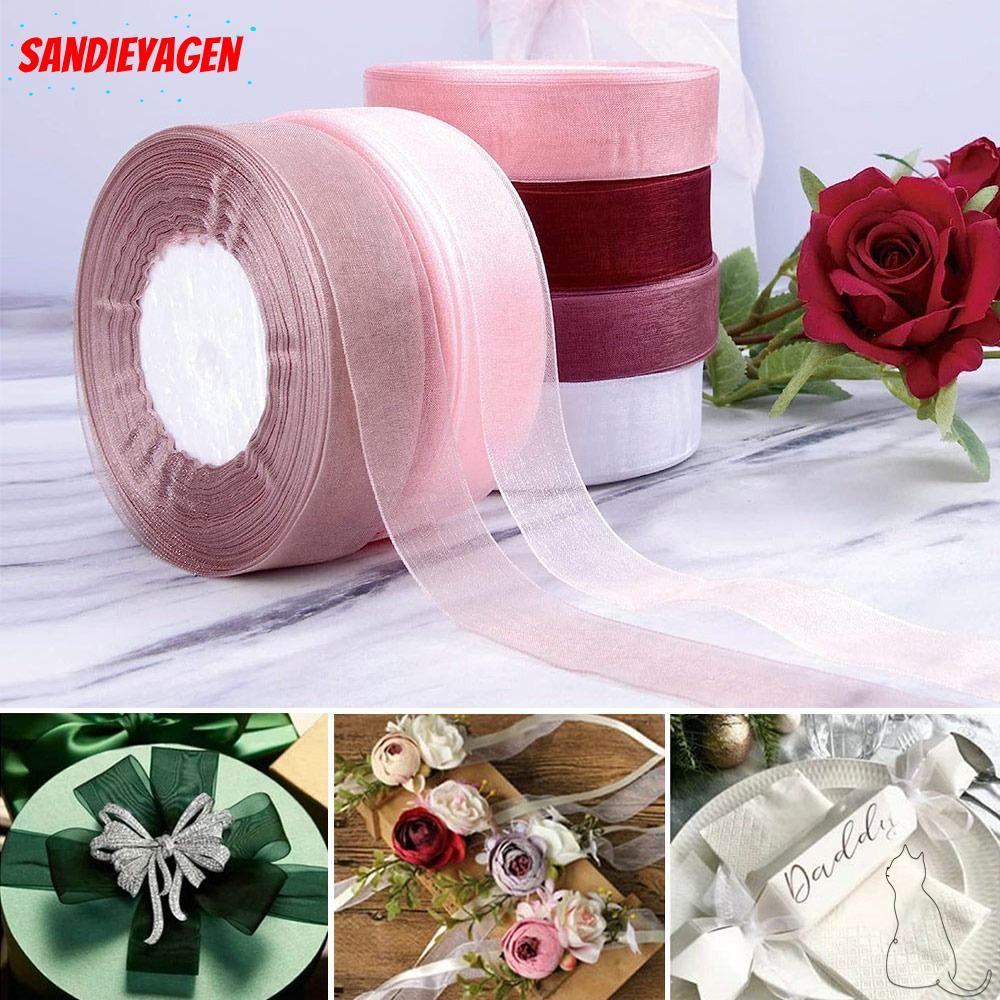 SANDIEYEAN 45M * 2 ซม.เชียร์ชีฟองริบบิ้น,เส้นด้าย Bow Trim Organza ลูกไม้ริบบิ้น, Universal Glitter โพลีเอสเตอร์ DIY หัตถกรรมฮาโลวีน