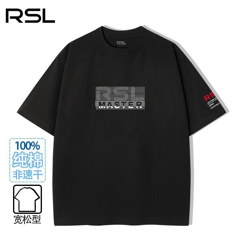 RSL Yashilong Pure Cotton เสื้อยืดแขนสั้นหลวมฤดูร้อน Breathable Casual แบดมินตันวัฒนธรรมเสื้อตัวอักษ