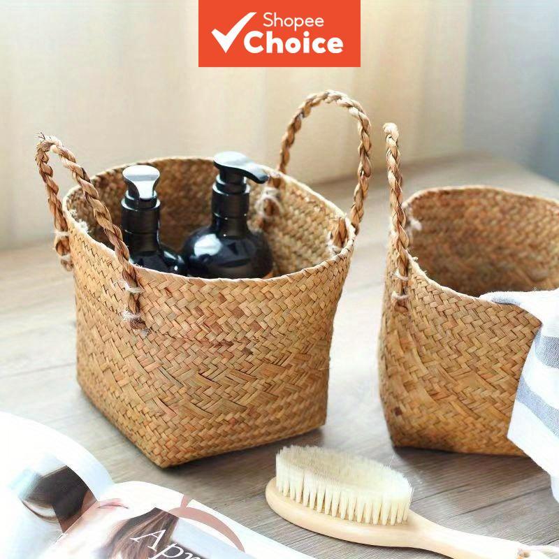 Seagrass ทอตะกร้าเก็บกระถางต้นไม้ & Desktop Sundries Organizer Remote Organizer