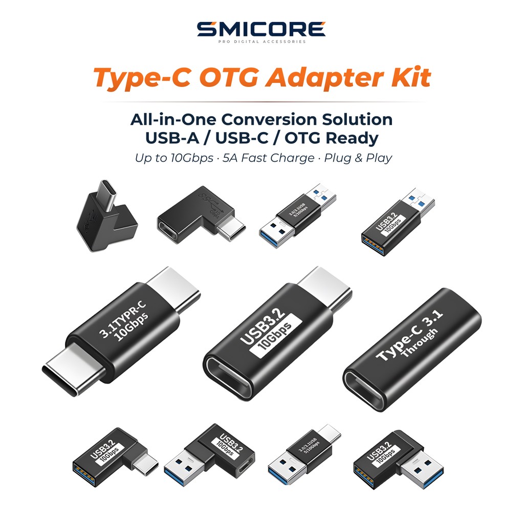 อะแดปเตอร์ Type-C OTG 10Gbps (USB 3.1/3.0) 5A หลายแบบ เลือกได้ มุมขวา/ตรง ชาย-หญิง/USB-A ใช้กับ Laptop/มือถือ