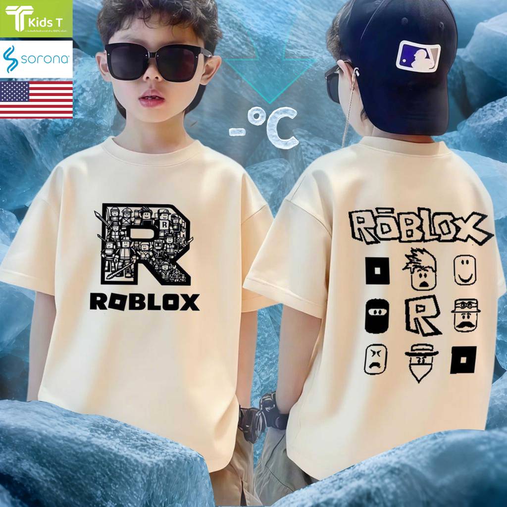 เสื้อยืดแขนสั้นสำหรับเด็กแฟชั่นเกาหลีปี 2026 จากร้าน Kids T ลาย Roblox เนื้อผ้าโซโรนา เหมาะสำหรับเด็กชายหญิง