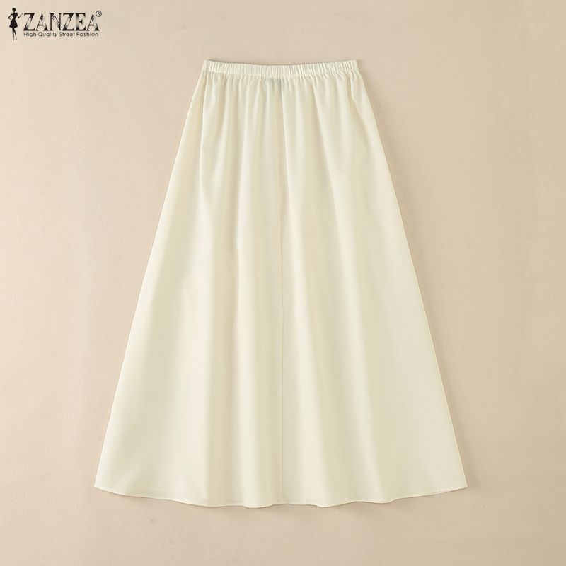 ZANZEA ผู้หญิงเกาหลี Elegant Ladylike เอวยางยืด Ruffles Splicing หลวม Maxi A-Line Oversirt — صورة 8
