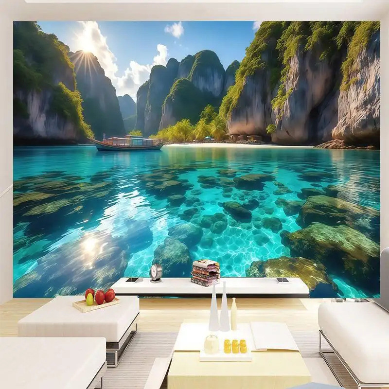 ภาพฉากหลังวิวทะเล ใช้ตกแต่งผนังห้อง สกรีนสวยคมชัด