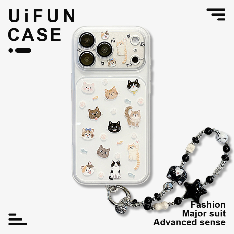 การ์ตูนน่ารัก 2 ใน 1 ลูกแมวเคสโทรศัพท์ ทีพียู เข้ากันได้กับ ไอโฟน 17 16 15 14 มือโปร สูงสุด 13 17มือโปร กับดาวแมวโซ่ช็อกทนพีซีมือถือฝาหลัง