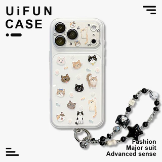 การ์ตูนน่ารัก 2 ใน 1 ลูกแมวเคสโทรศัพท์ ทีพียู เข้ากันได้กับ ไอโฟน 17 16 15 14 มือโปร สูงสุด 13 17มือโปร กับดาวแมวโซ่ช็อกทนพีซีมือถือฝาหลัง