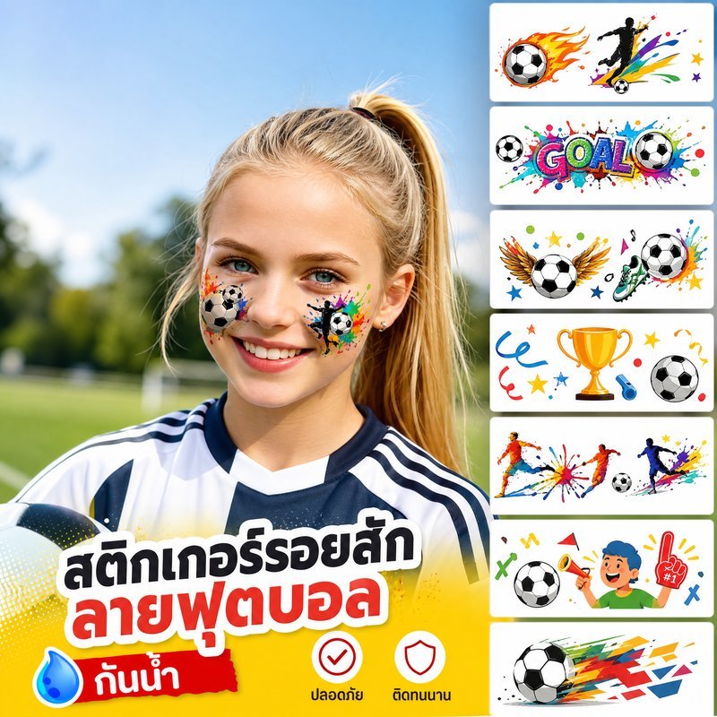 สติกเกอร์รอยสักฟุตบอลโลก แทททูชั่วคราว กันน้ำ สีสันสดใส มินิมอล ติดผิวแฟชั่น ลายสวย ใช้ง่าย