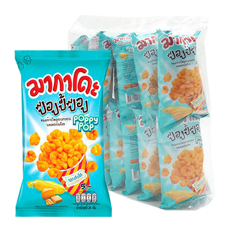 มากาโดะ ป๊อปปี้ป๊อป ขนมข้าวโพดอบกรอบ รสคอร์นชีส 24 ก. x 12 (MAKADO Poppy Pop Potato Fries Corn Cheese Flavor 24 g x 12)