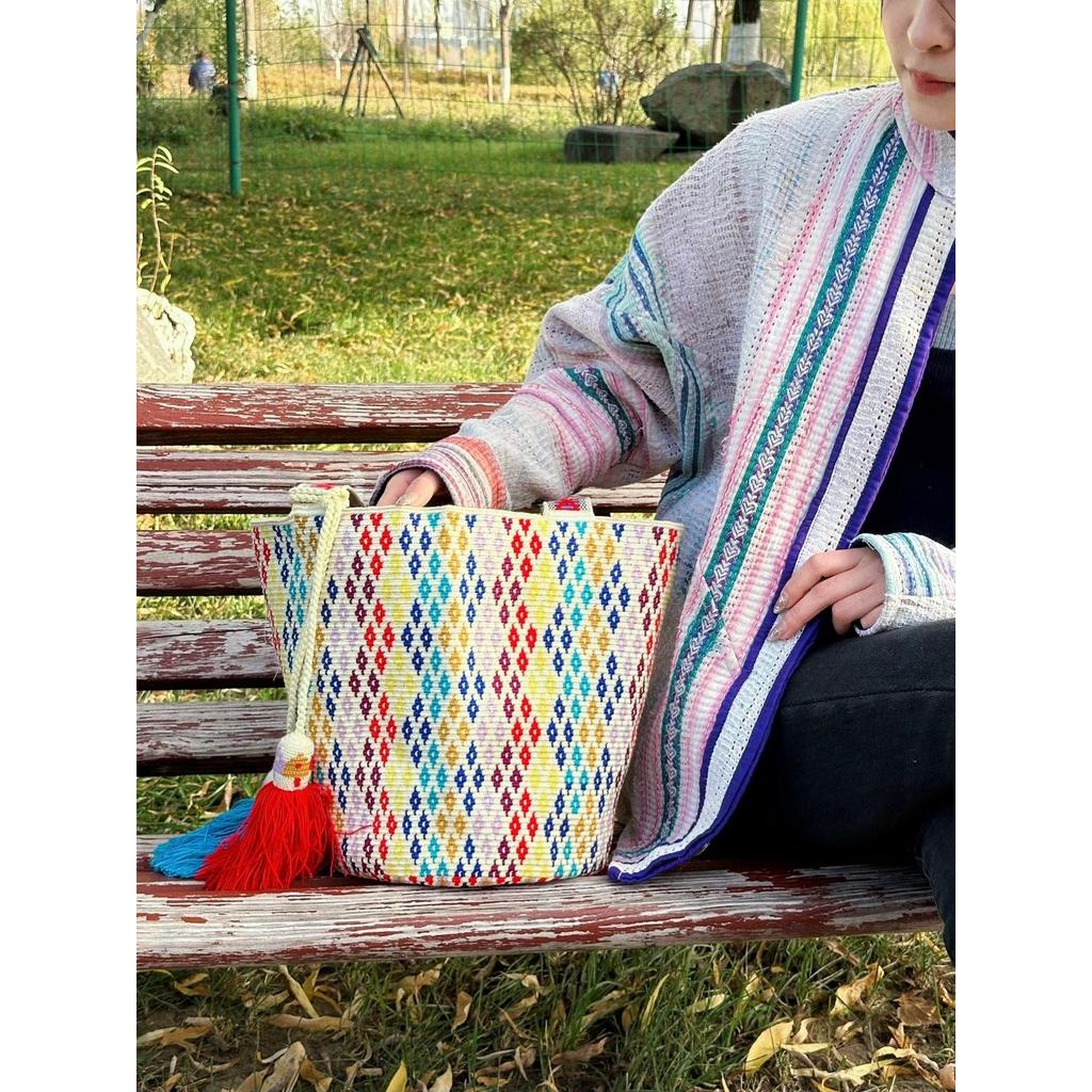 South American Wauu Bag wayuu Bag Tote กระเป๋าสะพายไหล่กระเป๋าทอมือ Dong Dongs wayuu Tribe Bag