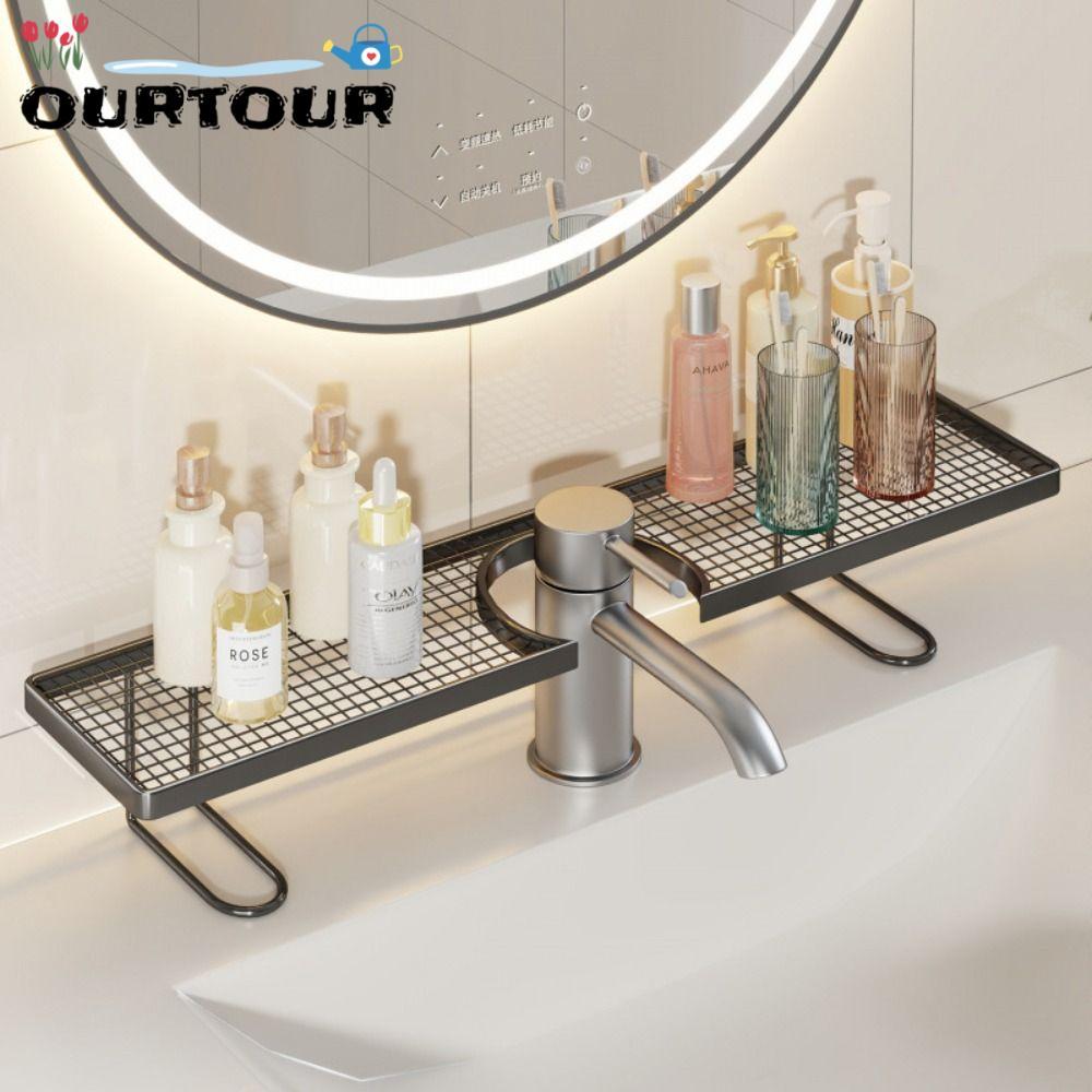 URTOUR ชั้นวางโต๊ะเครื่องแป้งในห้องน้ํา, ท่อระบายน้ํา Heavy Duty ชั้นวางเคาน์เตอร์ห้องน้ํา, กันลื่นกลวงออก 50/60 ซม. ชั้นวางก๊อกน้ํา