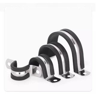 กิ๊บจับท่อตัวR แคลมป์รัดท่อ สแตนเลส 304 R-type Cable Fasteners แบบมียาง ขนาดเริ่มต้น 6mm - 200mm