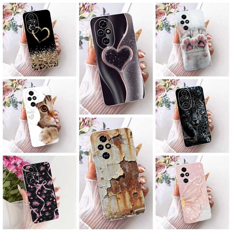 สําหรับ Honor 200 Case Clear แมวน่ารักหรูหราดอกไม้ Cool ทาสีปลอกโทรศัพท์นุ่ม ELI-AN00 ELI-NX9