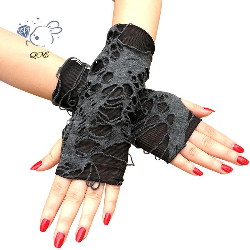 [QOE] คู่ Gothic Arm Warmer Fingerless Beggar Punk ถุงมือฮาโลวีนหลุมคอสเพลย์ VN