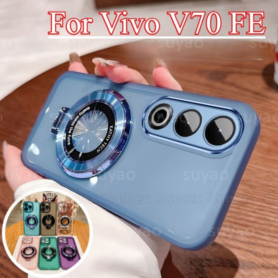 สําหรับVivo V70FE V70 FE 5G 5Gโปร่งใสClearกรณีฝาครอบขาตั้งที่วางโทรศัพท์แหวนยึดกล้องกันกระแทกSoft TP
