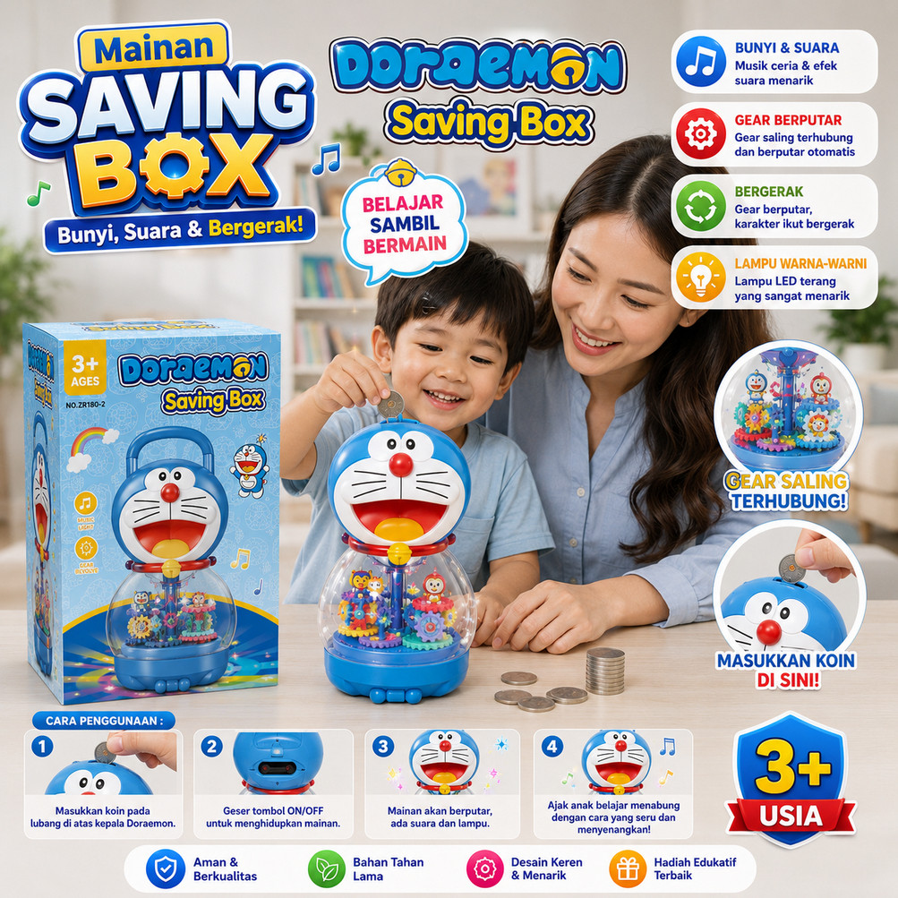 CHILDRENS TOY PIG Bank Coin Bank Doraemon Kitty SAVING Gear SAVING BOX LIGHTS MUSIC Bump n Go