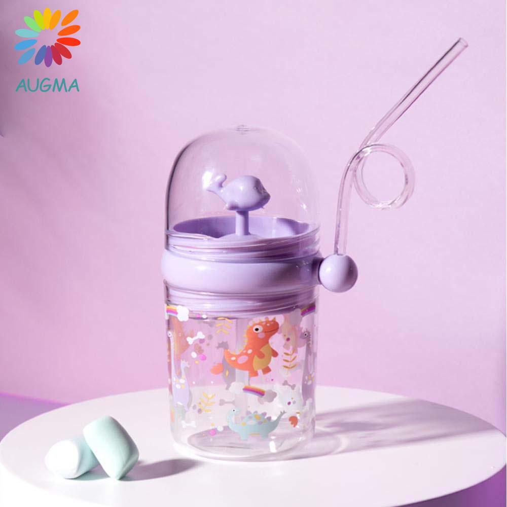 AUGMA ถ้วยน้ําเด็ก เด็กผู้หญิง แบบพกพา การ์ตูนปลาวาฬตลก พร้อมหลอด พลาสติก