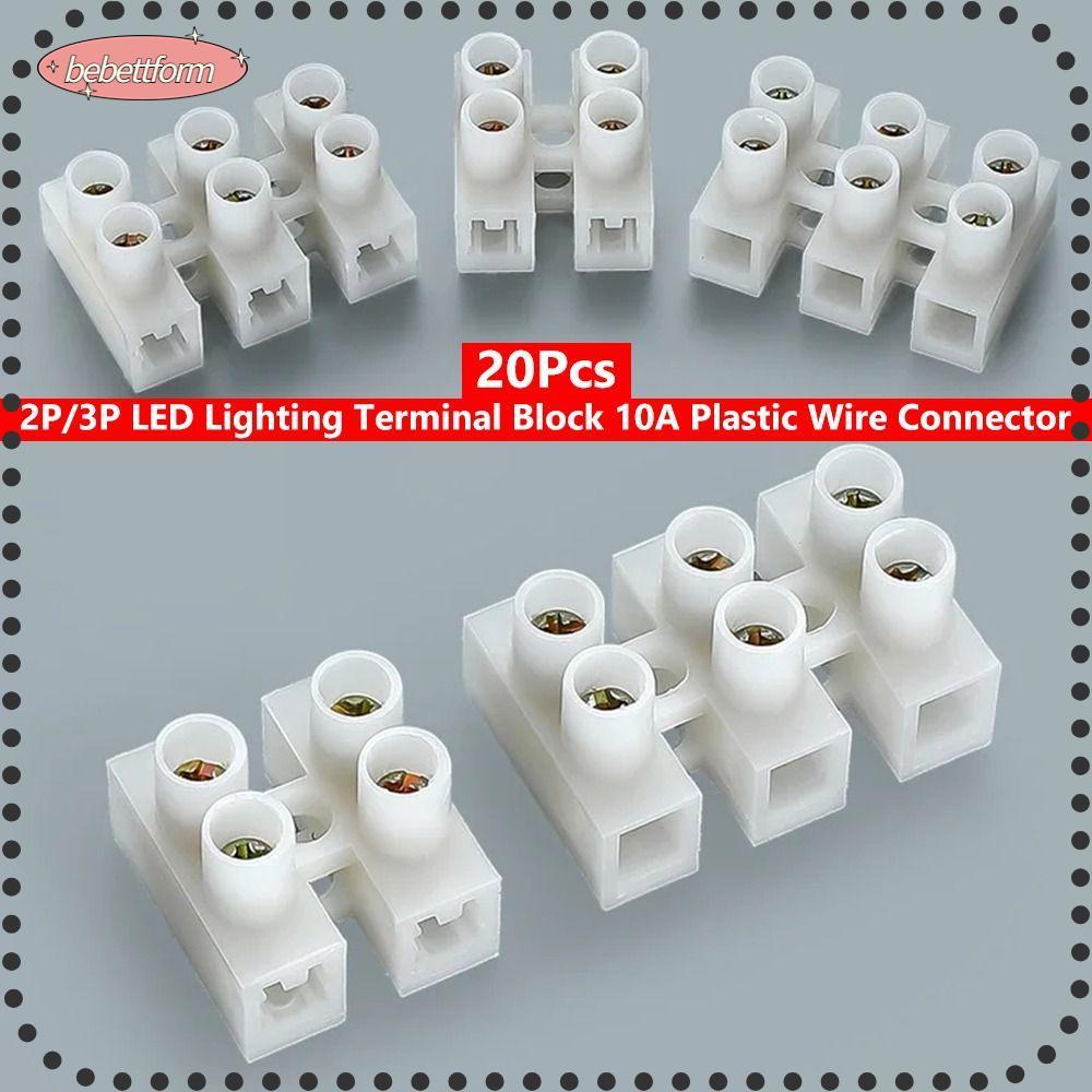 BEBETTKISS 20 ชิ้นขั้วต่อสายไฟ,พลาสติก 2 In 2 Out 3 In 3 Out LED Light Terminal Block, 2 P/3 P 10A สกรูเชื่อมต่อสายเคเบิลตกแต่งแสง