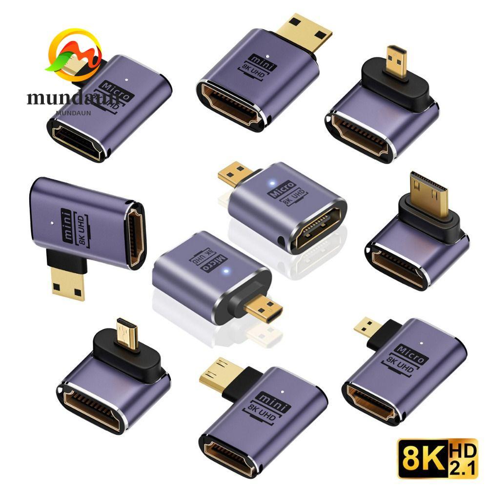 MUNDAUN Mini /Micro HD เป็น HDMI เข้ากันได้กับอะแดปเตอร์ HDTV ชายกับหญิง 90 องศา