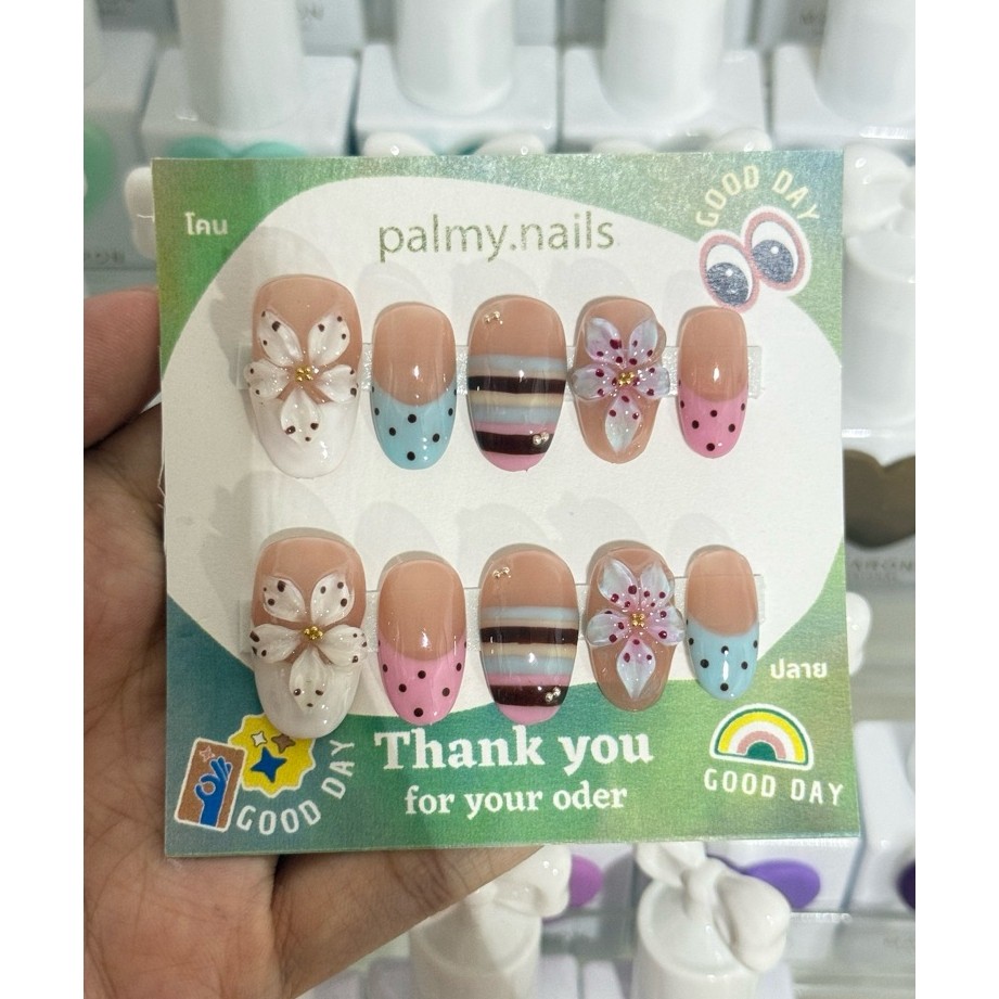 เล็บปลอมปั้นดอกไม้ลายน่ารัก🧚🏻‍♀️🎀🧸(แนะนำทรง อัลมอนกลาง,ปลายแหลมกลาง🎀)